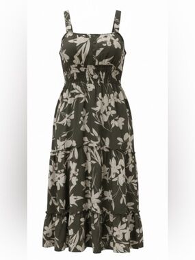 Emma & Michele -Smocked Floral print Maxi Dress. Size: Large Color: Olive/White